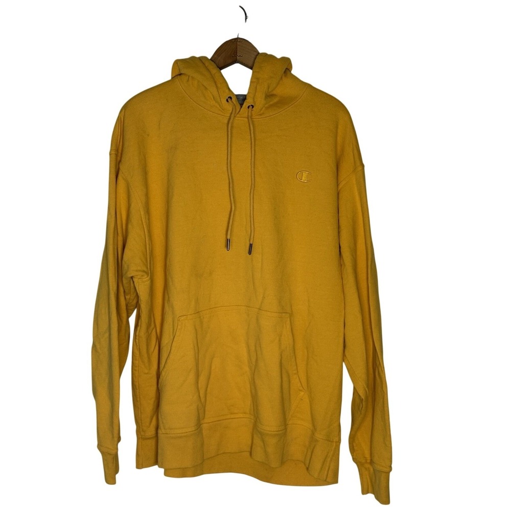 Champion Hoodie Men's Size XL Yellow Long Sleeve Sweatshirt Gray inside hood